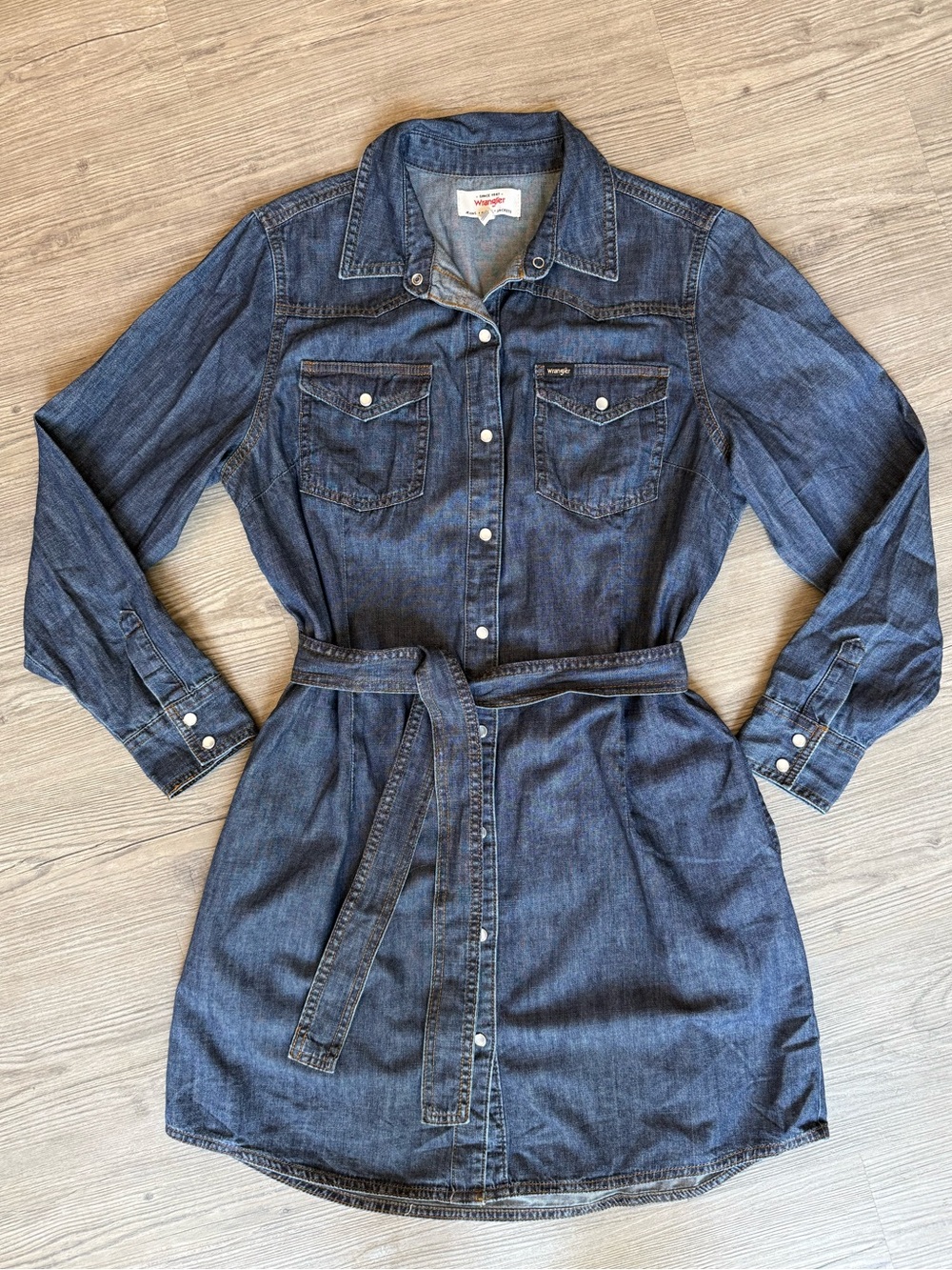 Wrangler Indigo Denim Shirt Dress with Waist Tie